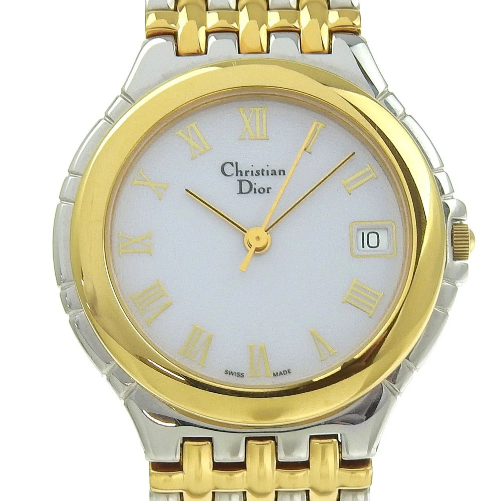 MONTRE POUR GARÇONS CHRISTIAN DIOR 3023 DATE SS PLAQUÉ OR QUARTZ ANALOGIQUE CADRAN BLANC OCCASION