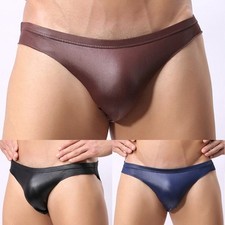 Bikini Briefs Underwear Faux Leather Low Rise Mens M XL Underpants Hot