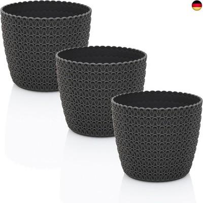 RIBA Blumentopf Set 3 x 14 cm - anthrazit - bruchsichere Blumentöpfe aus Plastik