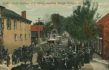 Tenth Regiment  marching through Batesville IN Indiana RPPC Photo Postcard COPY