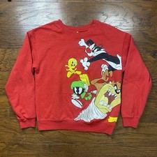 Looney Tunes Boys Red Graphic Sweatshirt Bugs Bunny Taz Daffy Duck Size M 7-9