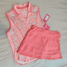 Lucky in Love Tank and Skort Set Girls Size M 10-12 Coral Pink Golf Tennis NWT