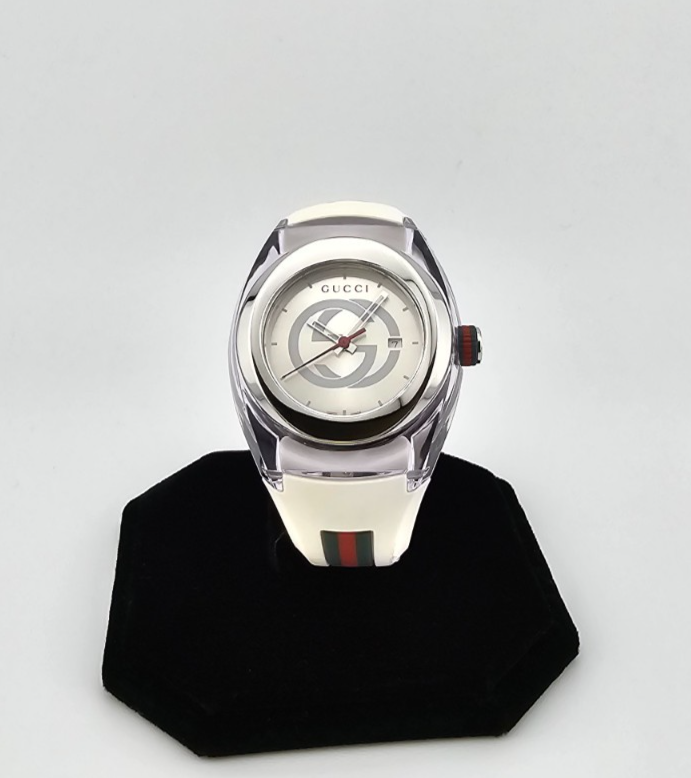 Gucci Sync L White Dial Rubber Strap Womens Quartz Watch YA137302