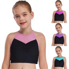 Kids Girls Crop Top Sports Bra Athletic Vest Gymnastics Sportswear Jogging