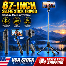 67" Cell Phone Selfie Stick Tripod Wireless Remote Extendable iPhone Android
