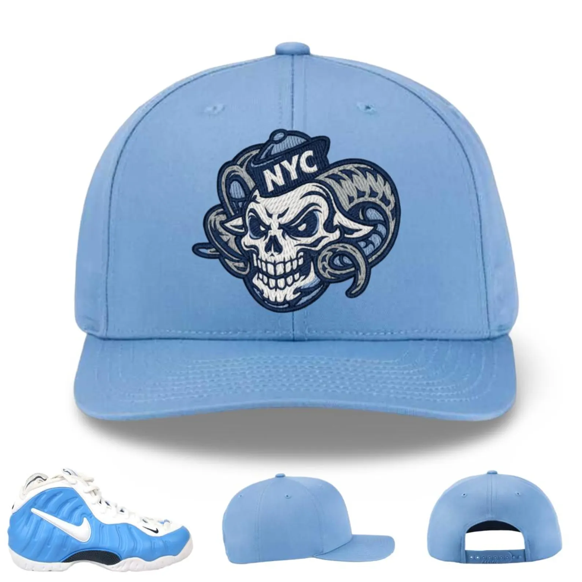 Sky Blue Skull Goat Snapback Hat For UNC Foamposite | eBay