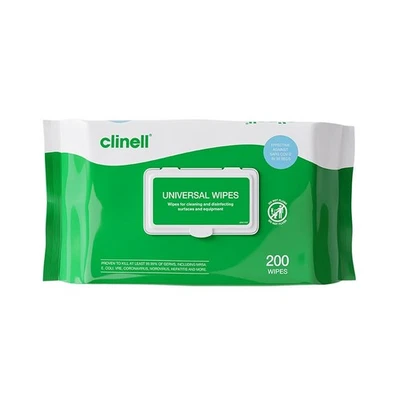 CLINELL Universal Cleaning and Disinfectant Wipes for Surfaces Pack of 200 Regular Wipes