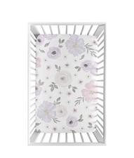 Sweet Jojo Designs Lavender Purple Pink Grey White Watercolor Mini Crib Sheet