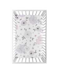 Sweet Jojo Designs Lavender Purple Pink Grey White Watercolor Mini Crib Sheet