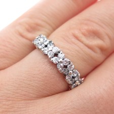 925 Sterling Silver Vintage Round-Cut C Z Half Eternity Band Ring Size 6.5