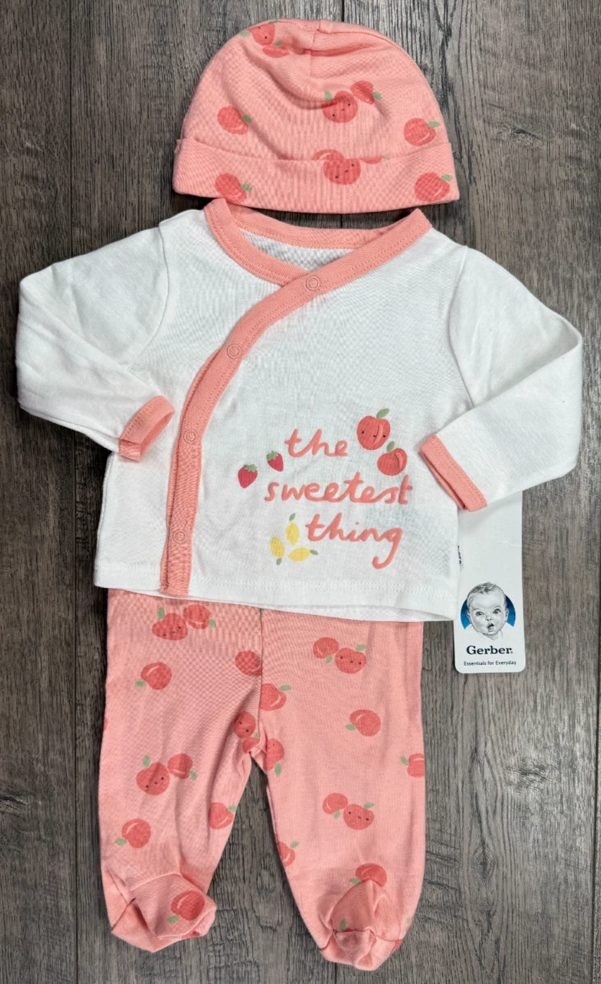 Baby Girl Clothes New Gerber Newborn 3pc The Sweetest Things Footed Outfit