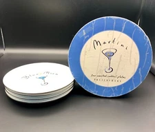 Pottery Barn Martini 8" Snack Plates with Box - 4 Piece Set