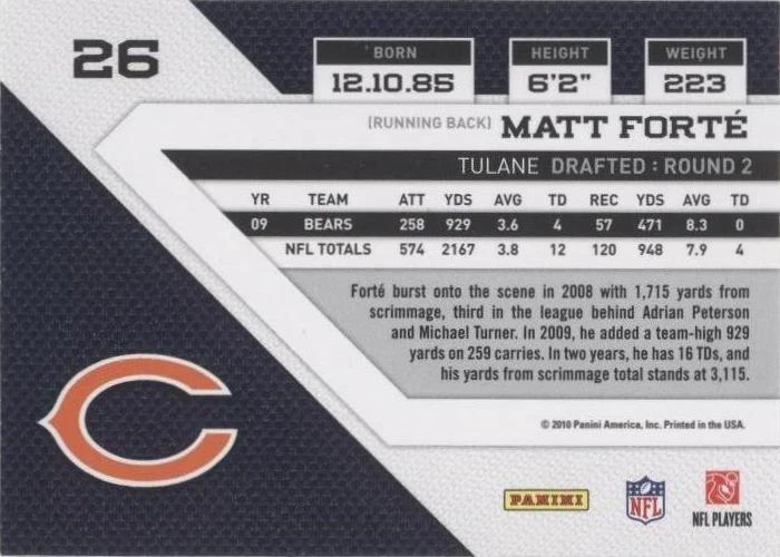 2010 Panini Threads Matt Forte #26