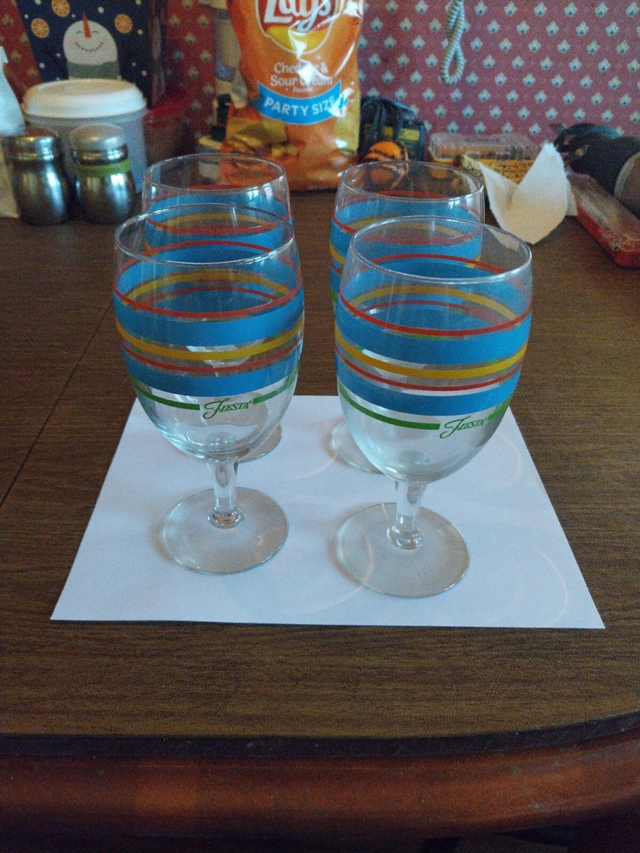 Fiestaware Fiesta Striped Stemmed Water/Wine Goblets Glasses Set of 4