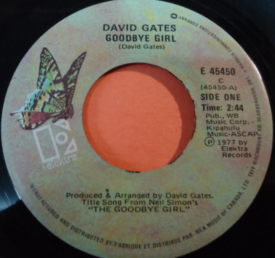 DAVID GATES ~ Goodbye Girl / Sunday Rider ~ 45 rpm Record in Canada