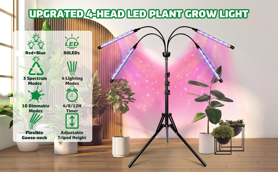 4 Heads LED Grow Light Plant Growing Lamp Light for Indoor Plants Full ...