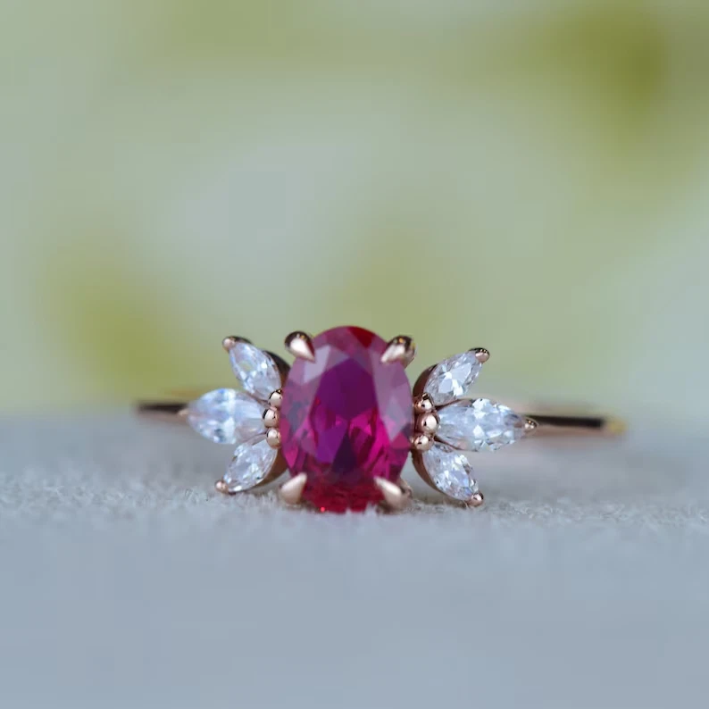 2 Ct Oval Cut Simulated Ruby Women's Anniversary Ring 14K Rose Gold Over Silver - Image 4 of 4