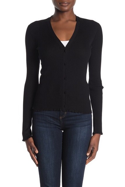 Vince Ribbed Knit Long Sleeve Cotton 