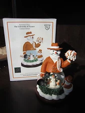 U Of TEXAS Longhorns SNOWMAN CHEER SNOW GLOBE 8"  In Box mEMORY Company