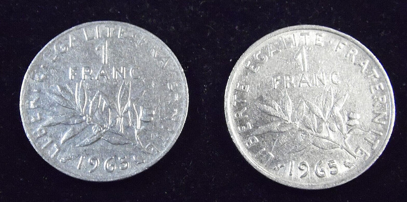 1965 French 1 Franc Coin - 2-coin lot
