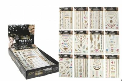 GLAMOUR CONNECTION Girls Metallic Temporary girls Tattoos Gold & Silver like jewellery x 12 packs