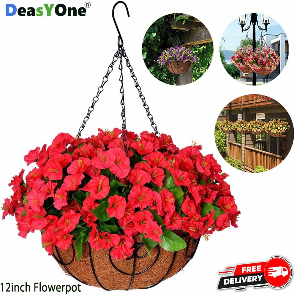 12-Inch Hanging Artificial Silk Flower Basket for Indoor Outdoor Décor  