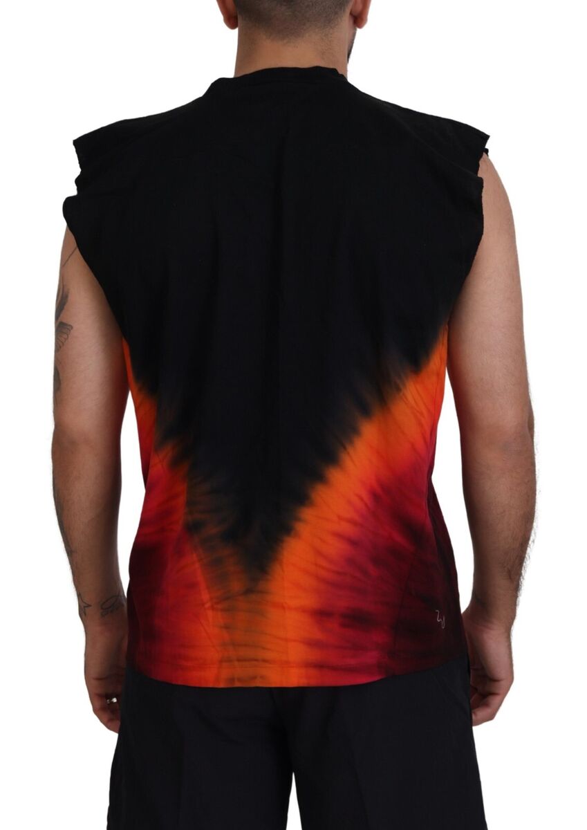 DSQUARED2 T-shirt Black Orange Cotton Sleeveless Tank Men DSQUARED2 T-shirt Black Orange Cotton Sleeveless Tank Men
