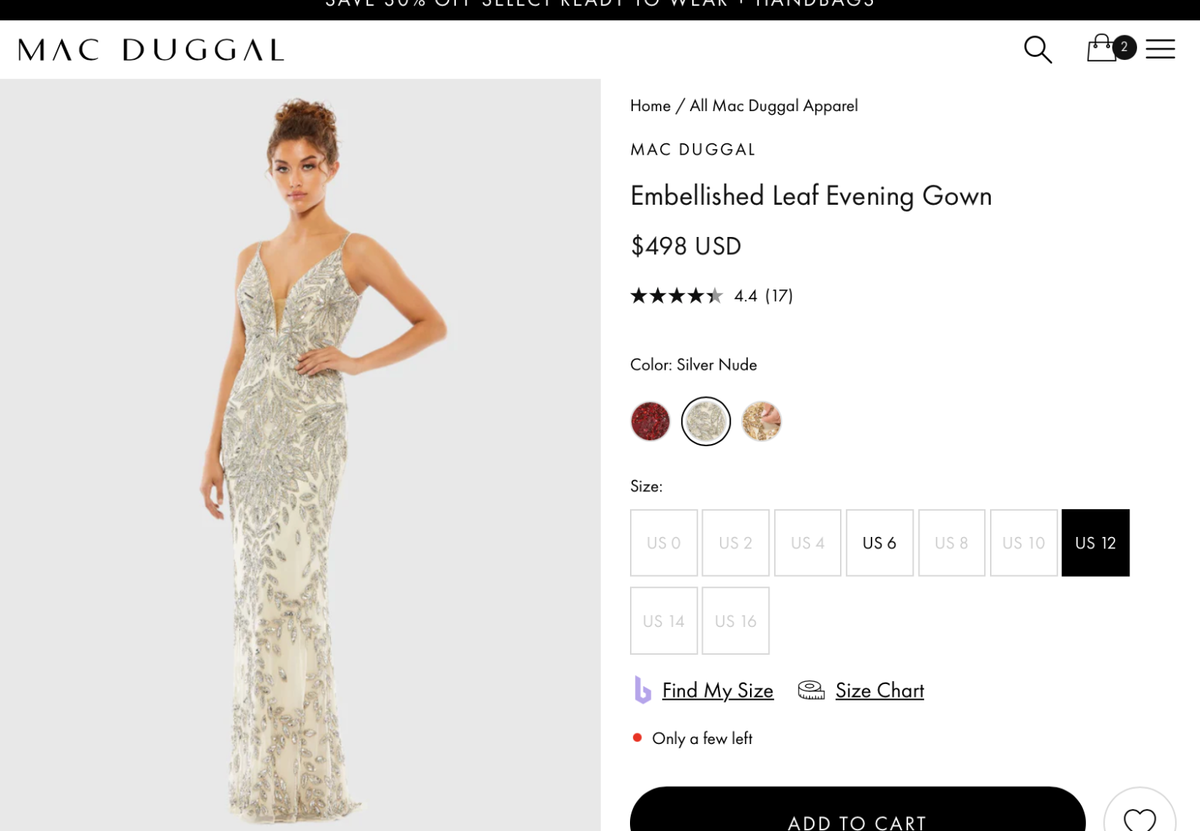 NWT Mac Duggal [ 12 ] 5107 Plunging V Neck Embellished Leaf