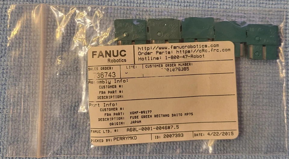 FANUC FUSIBLE VERDE RECTÁNGULO DAITO MP75 A60L-0001-0046#7.5 XGMF-09177 (5 PIEZAS) Foto 2 de 4