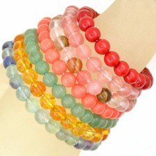 Natural 6/8/10/12mm Multicolor Round Gemstone Beads Stretch Bracelet 7.5'' AAA