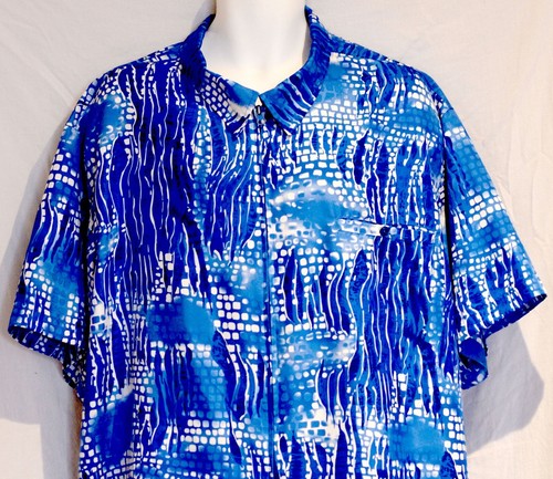 IRVINE PARK size 2XL Full Zip Dress Shirt Blue/White Batik-Style Pattern - Picture 2 of 11