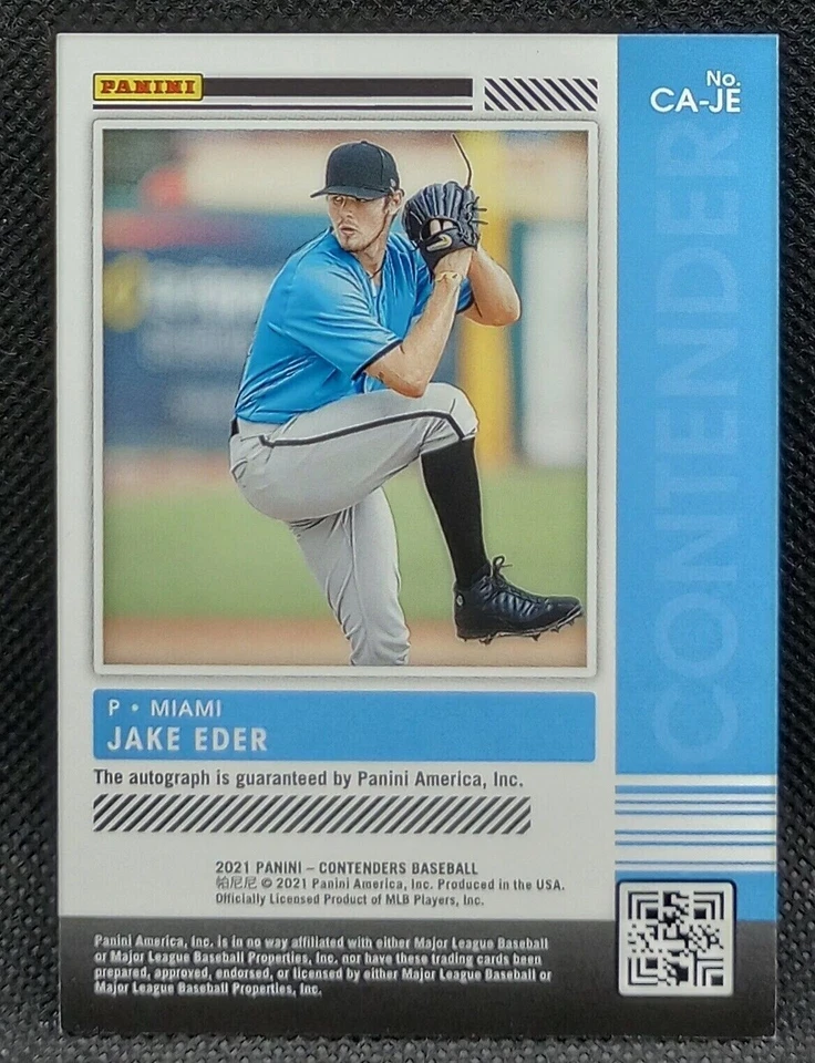 2021 Panini Contenders [Auto] #CA-JE Jake Eder - Miami Marlins - Image 2 of 2
