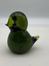 Vintage Olive Green Glass Duck Paper Weight