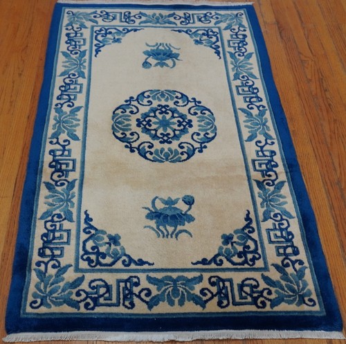 Lovely Chinese Peking Hand Knotted Wool Ivory Art Deco Oriental Rug 3' x 5' - Picture 11 of 19