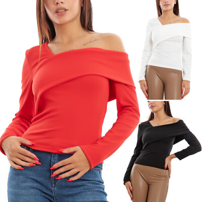 TOOCOOL VI-3342 Damen Shirt Schulterfrei Bluse Ripp Langarm