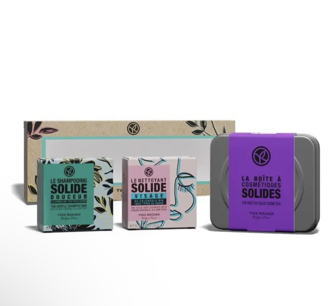 Coffret Soins Solides Yves Rocher Douceur pour votre routine zéro déchet en voyage