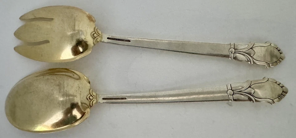 "JUEGO DE SERVIR ENSALADA TIFFANY PALMETTE ESTERLINA 10"" MANGO LARGO SIN MONO Foto 3 de 4