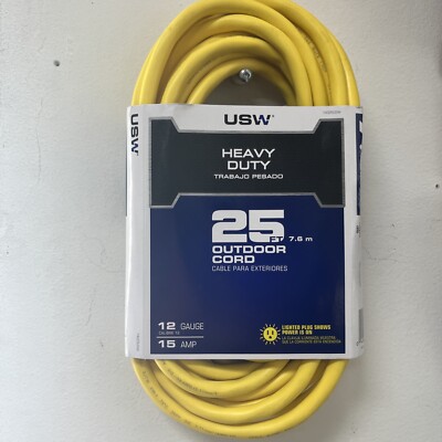 USW 25-ft 12 / 3-Prong Outdoor Heavy Duty SJTW Lighted Yellow Extension Cord