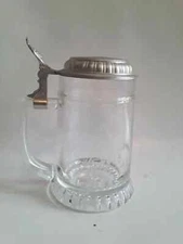 Anheuser Busch Clear Glass Beer Mug Stein Pewter Lid Lidded Vintage