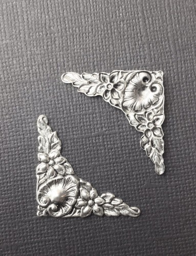 23684 4 Pc. Matte Silver Oxidized Victorian Corner Jewelry Finding - Picture 3 of 4