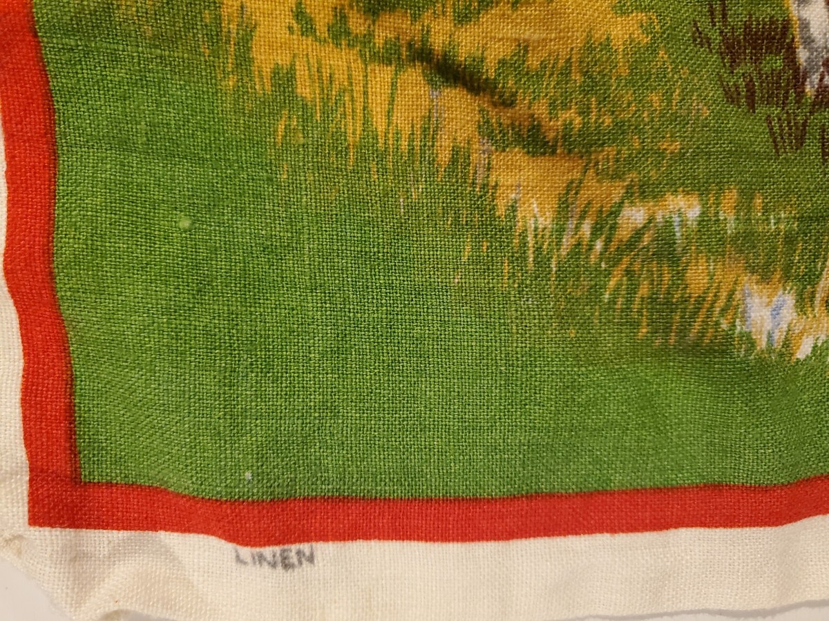Vintage Linen Tea Towel Irish farm cottage donkey chickens boy  display picture 1