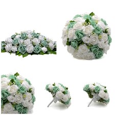 Artificial Wedding Flowers Mint Green White Foam Rose Bouquet Package