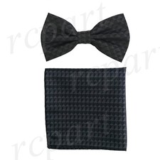 New Men micro fiber Pre-tied Bow tie  hankie Dark gray checkers formal wedding