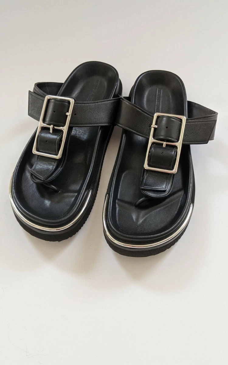 Alexander Wang Corin Black Sandals Flat Silver Buckle 39.5 Like