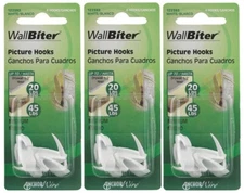 3~ Hillman WALLBITER White Nylon Small PICTURE HOOKS Hangers 45 lb 4 pack 122392