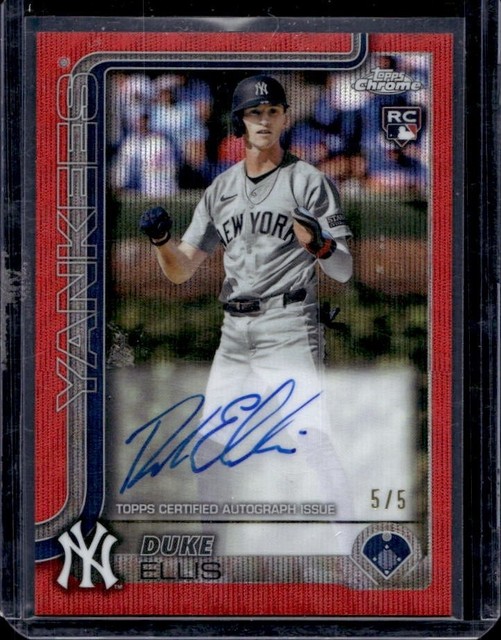 2025 Topps Chrome Duke Ellis Rookie Auto Red Wave Refractor RC #/5 Yankees