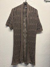 Per Una Metallic Taupe Open-Knit Longline Cardigan UK 12/14 Label b105