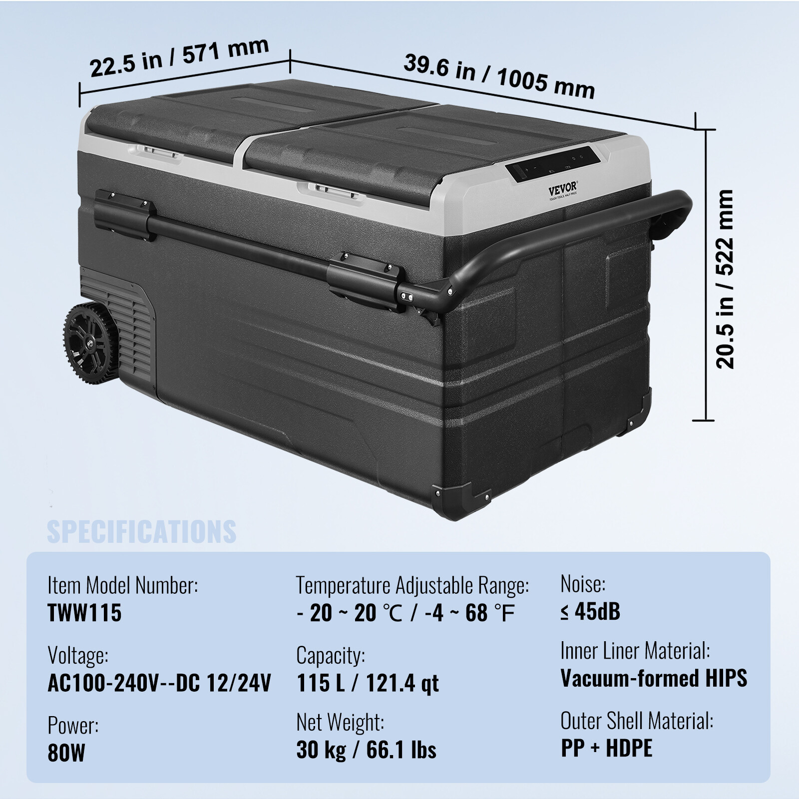 Mini frigo 115 L VEVOR voiture pour longs trajets en famille