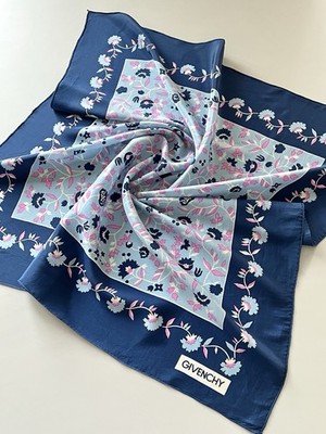 Vintage Givenchy 100% Silk Scarf 77cm   Floral, Hand Rolled Hem, Made in Japan
