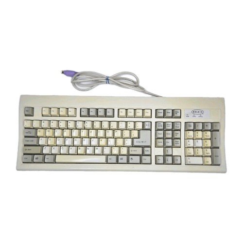 Belkin KB-6868 Wired Keyboard PS/2 F8E206-PS2 Off White Vintage Tested Works - 第 1/9 張圖片